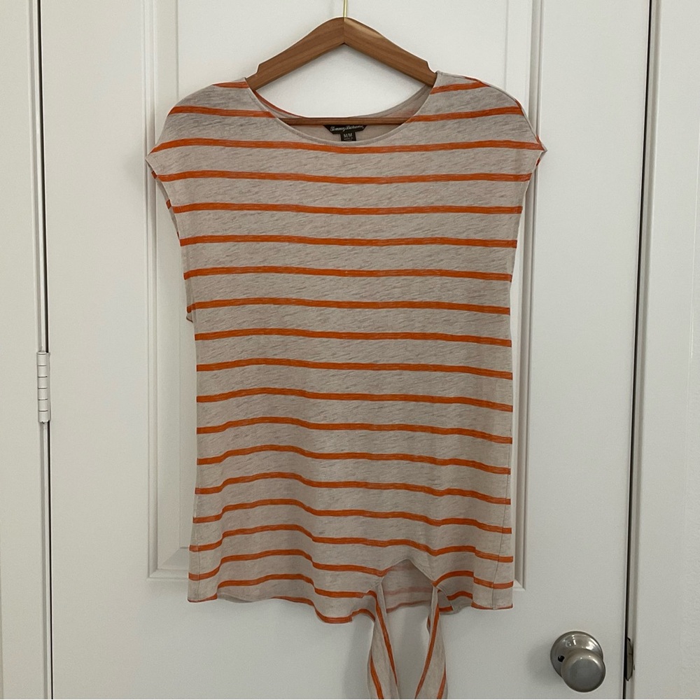 Tommy Bahama Linen Stripe Tie Front Top M